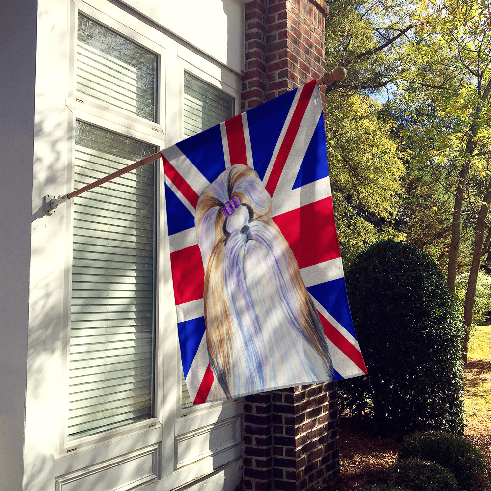 Shih Tzu with English Union Jack British Flag House Flag 28x40 Porch Sleeve Pole Decorative Outside Yard Banner Artwork Wall Hanging, Polyester