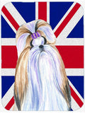 Shih Tzu with English Union Jack British Flag Cutting Board Tempered Glass Kitchen Cutting Surface, Heat Resistant Chopping, Non-Slip Feet, Food Prep & Serving