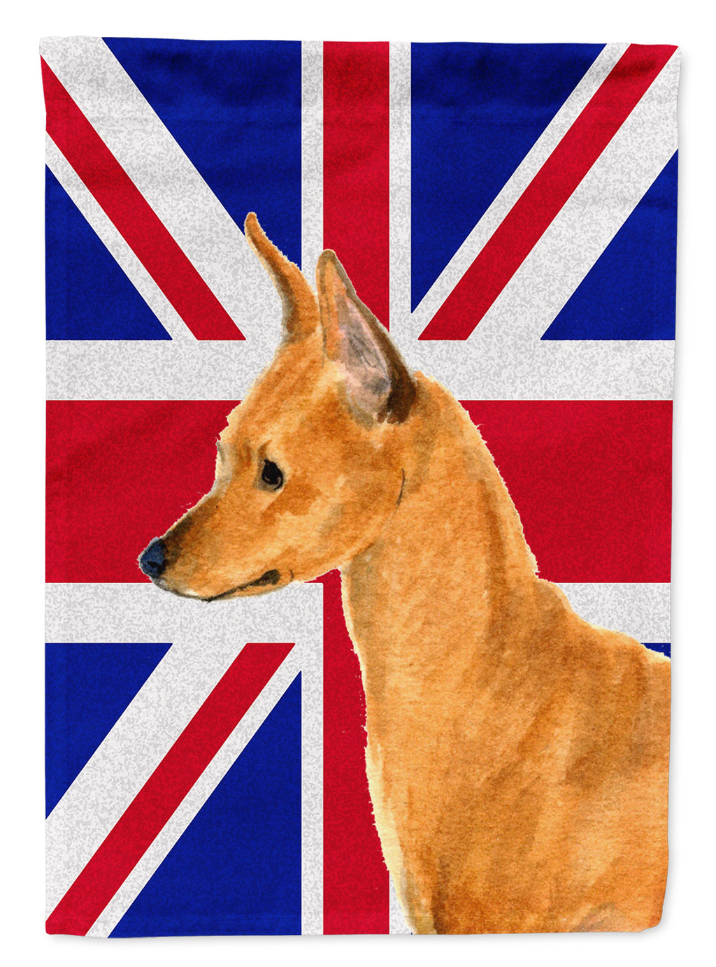 Min Pin with English Union Jack British Flag House Flag 28x40 Porch Sleeve Pole Decorative Outside Yard Banner Artwork Wall Hanging, Polyester