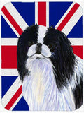 Japanese Chin with English Union Jack British Flag Cutting Board Tempered Glass Kitchen Cutting Surface, Heat Resistant Chopping, Non-Slip Feet, Food Prep & Serving