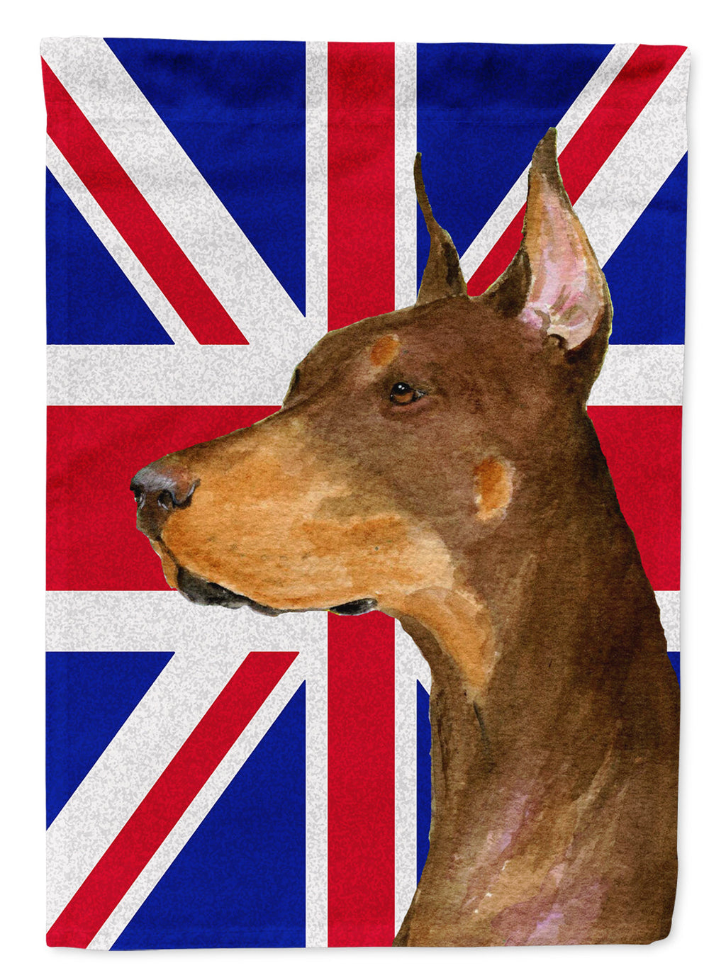 Doberman with English Union Jack British Flag House Flag 28x40 Porch Sleeve Pole Decorative Outside Yard Banner Artwork Wall Hanging, Polyester