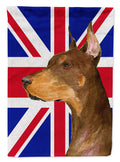 Doberman with English Union Jack British Flag House Flag 28x40 Porch Sleeve Pole Decorative Outside Yard Banner Artwork Wall Hanging, Polyester