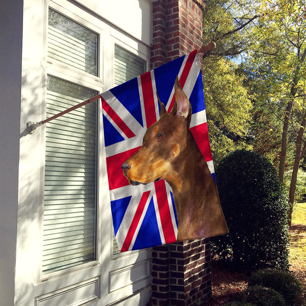 Doberman with English Union Jack British Flag House Flag 28x40 Porch Sleeve Pole Decorative Outside Yard Banner Artwork Wall Hanging, Polyester