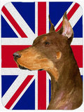 Doberman with English Union Jack British Flag Cutting Board Tempered Glass Kitchen Cutting Surface, Heat Resistant Chopping, Non-Slip Feet, Food Prep & Serving