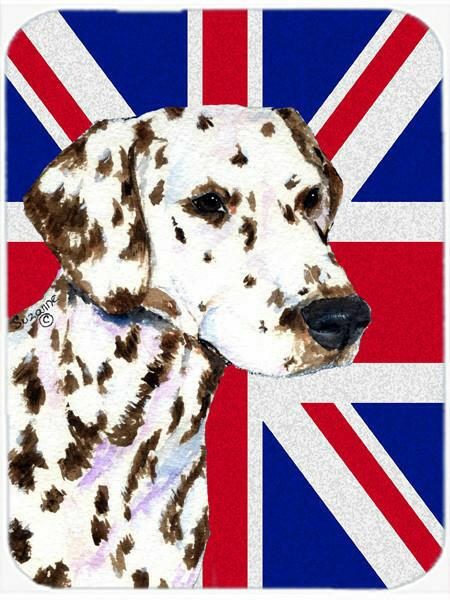 Dalmatian with English Union Jack British Flag Cutting Board Tempered Glass Kitchen Cutting Surface, Heat Resistant Chopping, Non-Slip Feet, Food Prep & Serving