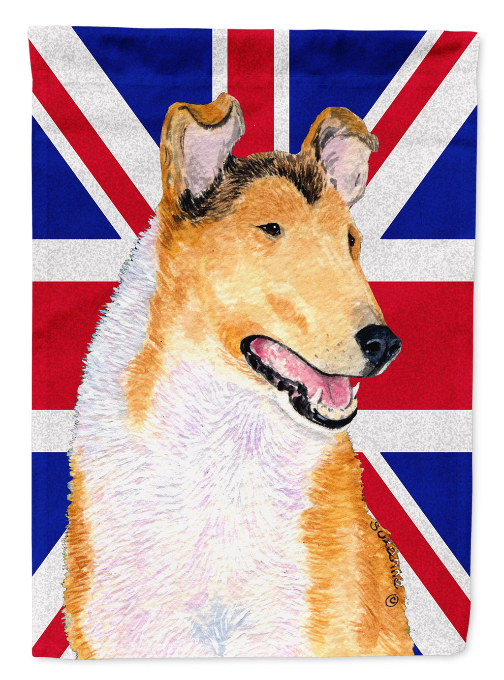 Collie Smooth with English Union Jack British Flag House Flag 28x40 Porch Sleeve Pole Decorative Outside Yard Banner Artwork Wall Hanging, Polyester