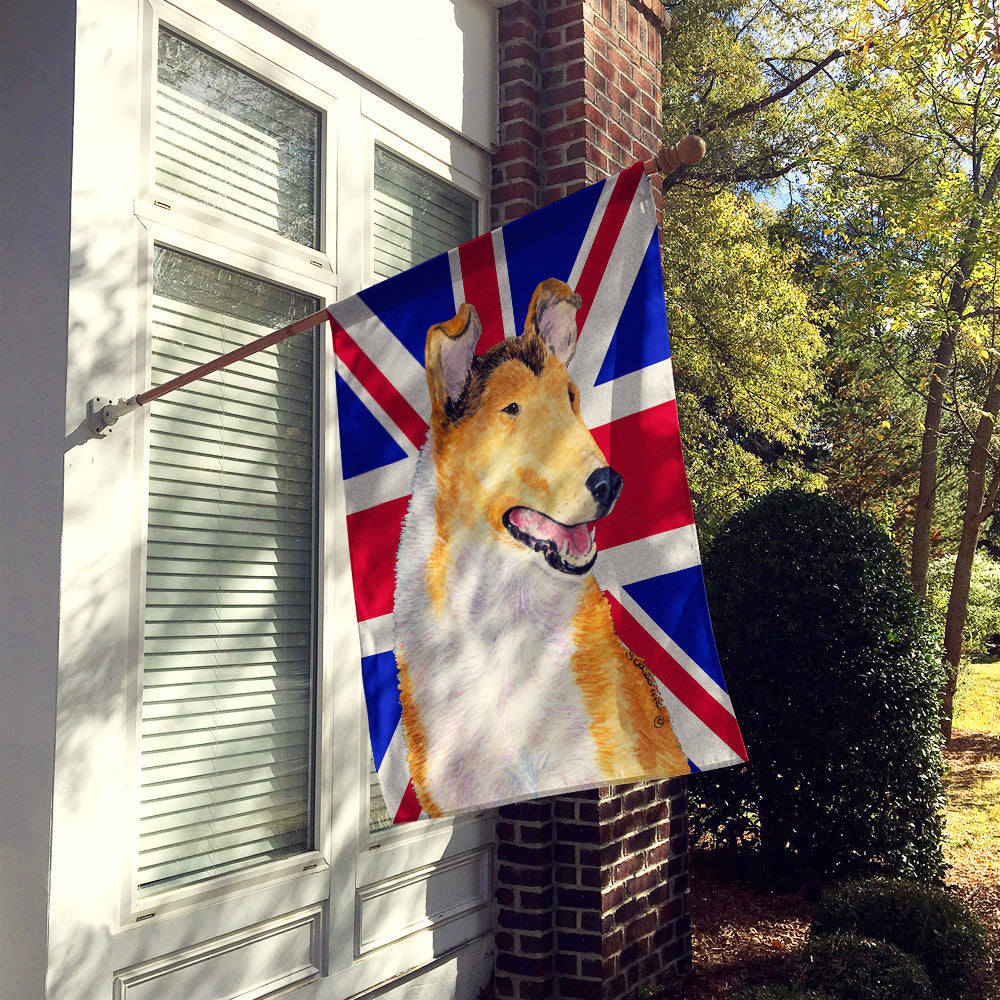 Collie Smooth with English Union Jack British Flag House Flag 28x40 Porch Sleeve Pole Decorative Outside Yard Banner Artwork Wall Hanging, Polyester