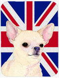 Chihuahua with English Union Jack British Flag Cutting Board Tempered Glass Kitchen Cutting Surface, Heat Resistant Chopping, Non-Slip Feet, Food Prep & Serving