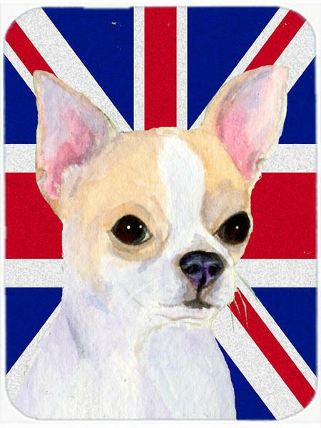 Chihuahua with English Union Jack British Flag Cutting Board Tempered Glass Kitchen Cutting Surface, Heat Resistant Chopping, Non-Slip Feet, Food Prep & Serving