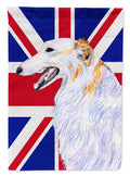 Borzoi with English Union Jack British Flag House Flag 28x40 Porch Sleeve Pole Decorative Outside Yard Banner Artwork Wall Hanging, Polyester