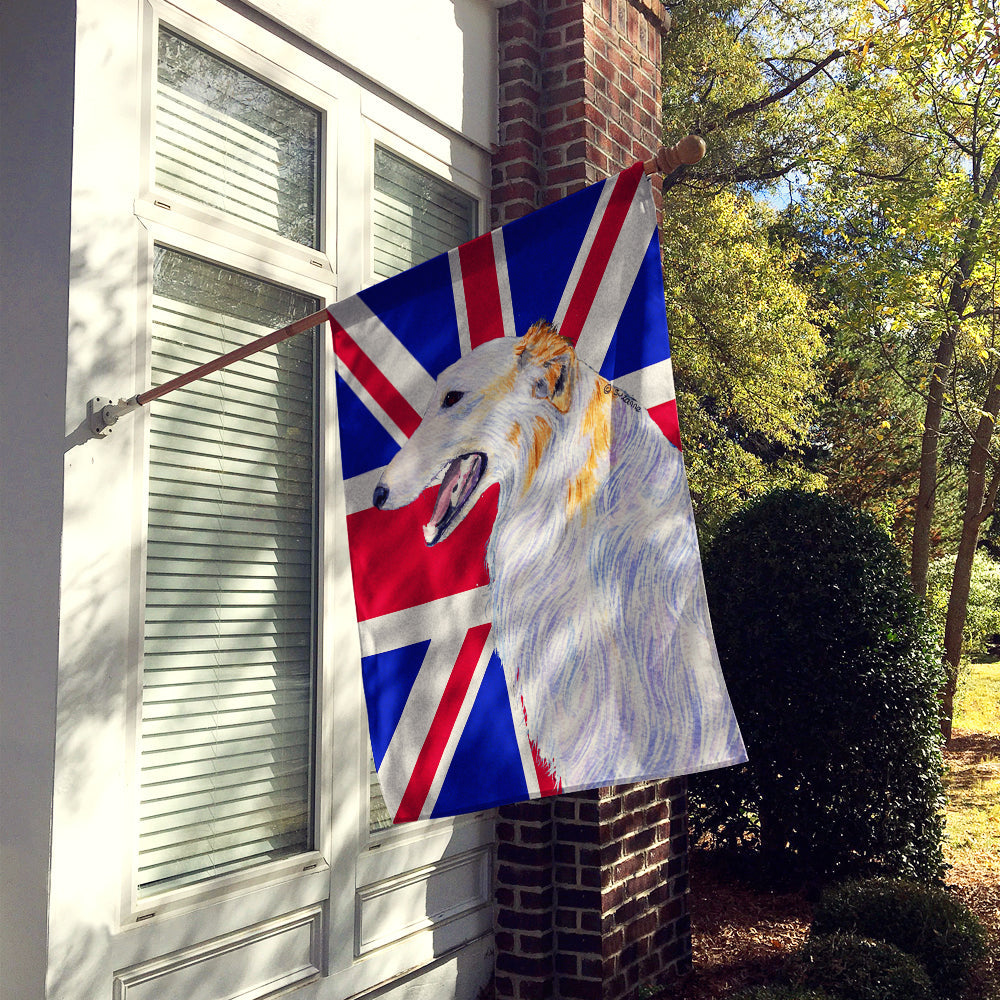 Borzoi with English Union Jack British Flag House Flag 28x40 Porch Sleeve Pole Decorative Outside Yard Banner Artwork Wall Hanging, Polyester