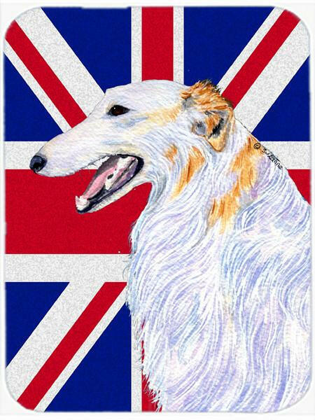 Borzoi with English Union Jack British Flag Cutting Board Tempered Glass Kitchen Cutting Surface, Heat Resistant Chopping, Non-Slip Feet, Food Prep & Serving