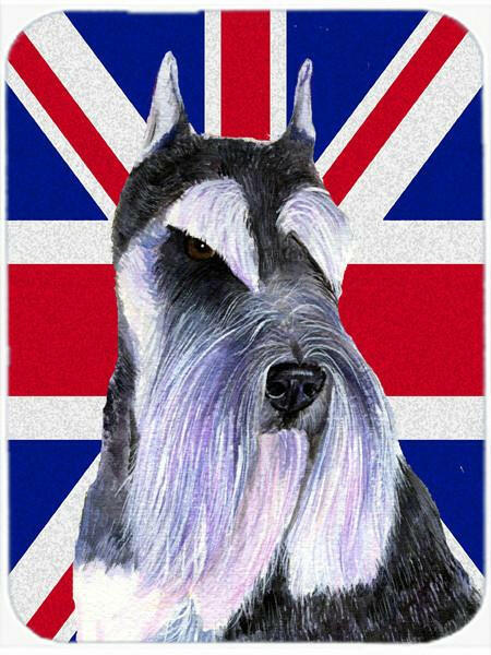 Schnauzer with English Union Jack British Flag Cutting Board Tempered Glass Kitchen Cutting Surface, Heat Resistant Chopping, Non-Slip Feet, Food Prep & Serving