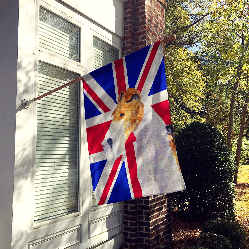Fox Terrier with English Union Jack British Flag House Flag 28x40 Porch Sleeve Pole Decorative Outside Yard Banner Artwork Wall Hanging, Polyester