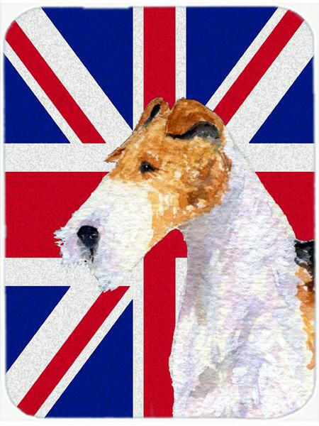 Fox Terrier with English Union Jack British Flag Cutting Board Tempered Glass Kitchen Cutting Surface, Heat Resistant Chopping, Non-Slip Feet, Food Prep & Serving