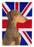 Doberman Natural Ears with English Union Jack British Flag House Flag 28x40 Porch Sleeve Pole Decorative Outside Yard Banner Artwork Wall Hanging, Polyester