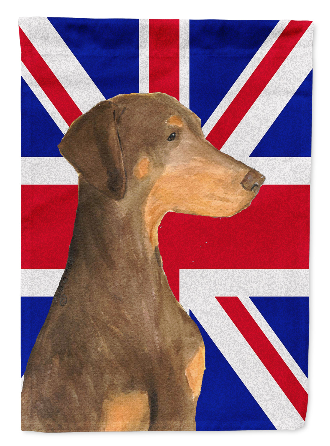 Doberman Natural Ears with English Union Jack British Flag House Flag 28x40 Porch Sleeve Pole Decorative Outside Yard Banner Artwork Wall Hanging, Polyester