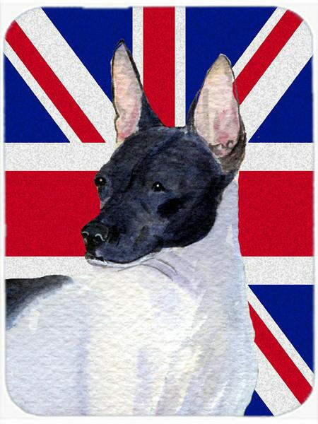 Rat Terrier with English Union Jack British Flag Cutting Board Tempered Glass Kitchen Cutting Surface, Heat Resistant Chopping, Non-Slip Feet, Food Prep & Serving