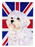 Maltese with English Union Jack British Flag House Flag 28x40 Porch Sleeve Pole Decorative Outside Yard Banner Artwork Wall Hanging, Polyester