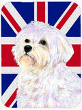 Maltese with English Union Jack British Flag Cutting Board Tempered Glass Kitchen Cutting Surface, Heat Resistant Chopping, Non-Slip Feet, Food Prep & Serving
