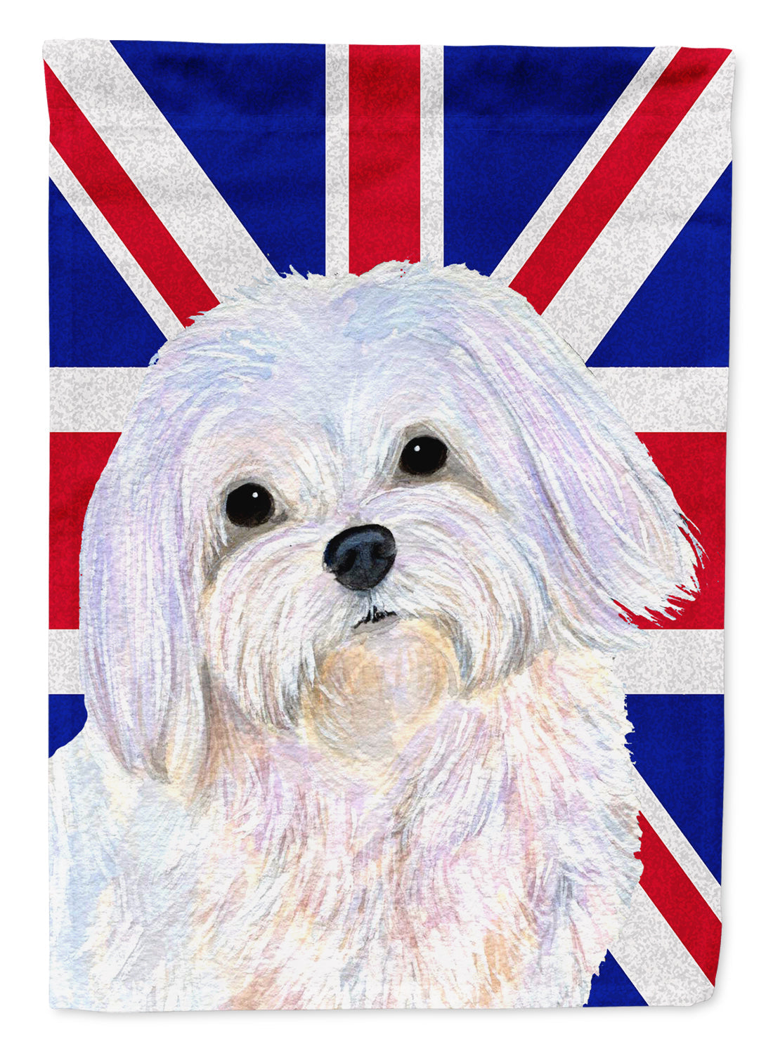 Maltese with English Union Jack British Flag House Flag 28x40 Porch Sleeve Pole Decorative Outside Yard Banner Artwork Wall Hanging, Polyester