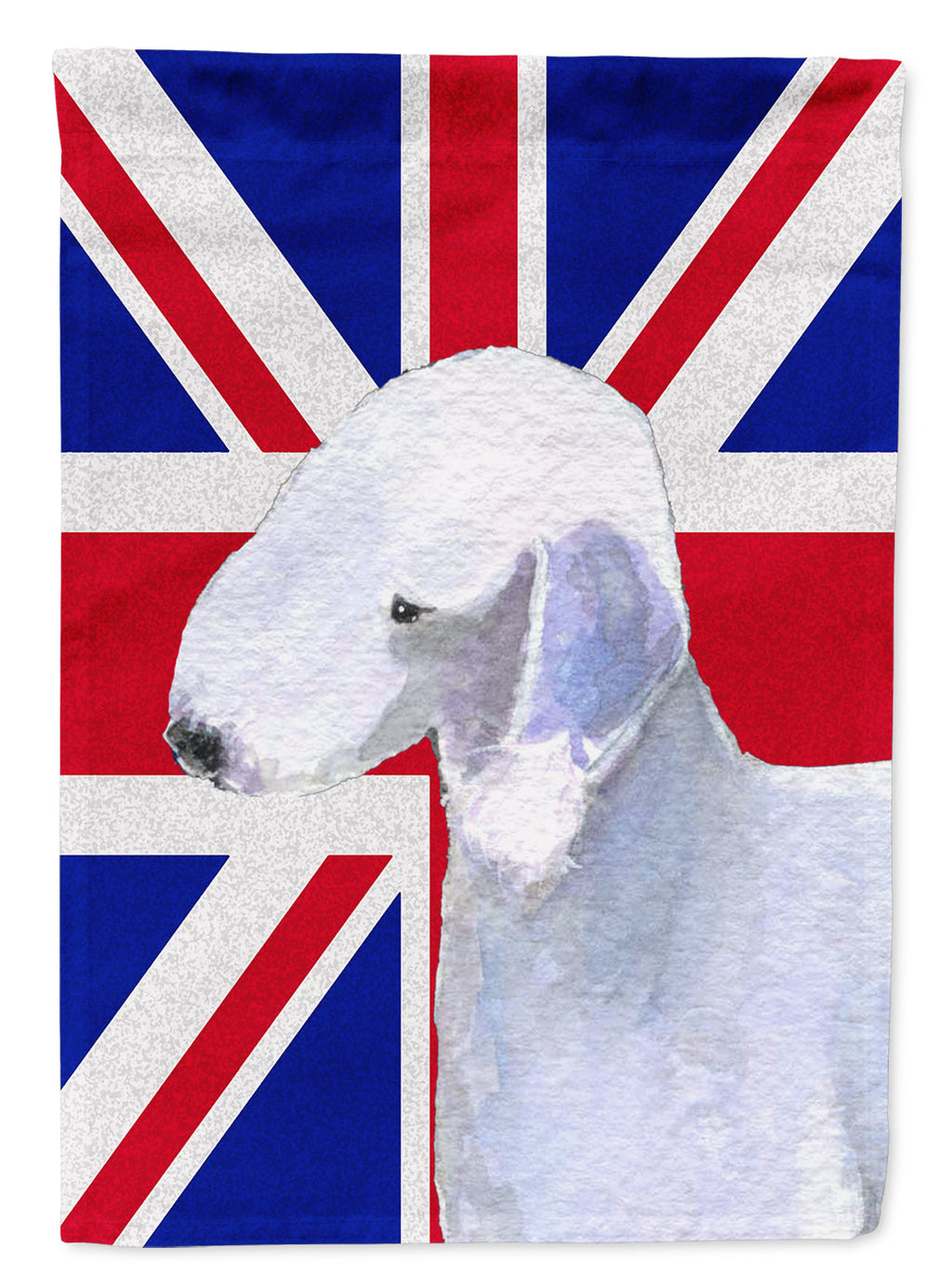 Bedlington Terrier with English Union Jack British Flag House Flag 28x40 Porch Sleeve Pole Decorative Outside Yard Banner Artwork Wall Hanging, Polyester