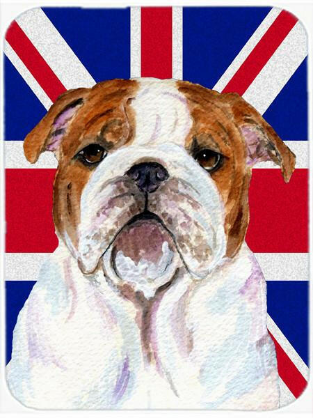 English Bulldog with English Union Jack British Flag Cutting Board Tempered Glass Kitchen Cutting Surface, Heat Resistant Chopping, Non-Slip Feet, Food Prep & Serving