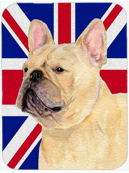 French Bulldog with English Union Jack British Flag Cutting Board Tempered Glass Kitchen Cutting Surface, Heat Resistant Chopping, Non-Slip Feet, Food Prep & Serving