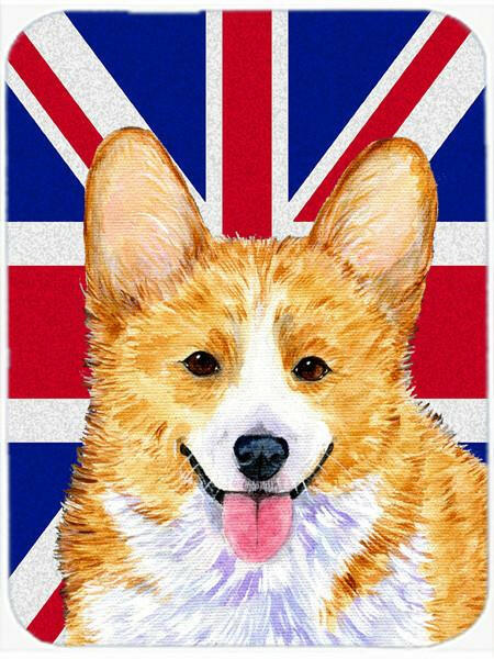 Corgi with English Union Jack British Flag Cutting Board Tempered Glass Kitchen Cutting Surface, Heat Resistant Chopping, Non-Slip Feet, Food Prep & Serving