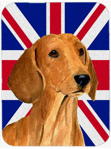 Dachshund with English Union Jack British Flag Cutting Board Tempered Glass Kitchen Cutting Surface, Heat Resistant Chopping, Non-Slip Feet, Food Prep & Serving