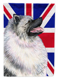 Keeshond with English Union Jack British Flag House Flag 28x40 Porch Sleeve Pole Decorative Outside Yard Banner Artwork Wall Hanging, Polyester