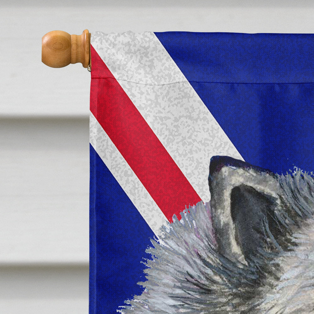Keeshond with English Union Jack British Flag House Flag 28x40 Porch Sleeve Pole Decorative Outside Yard Banner Artwork Wall Hanging, Polyester