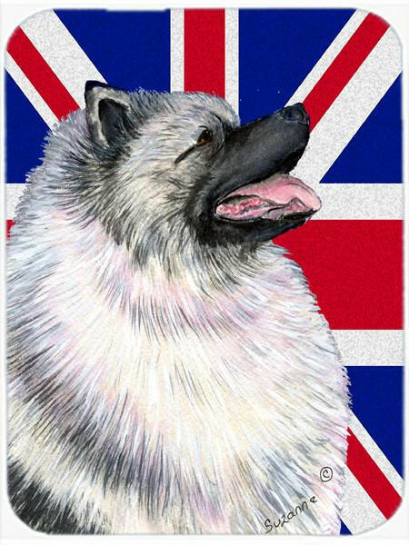 Keeshond with English Union Jack British Flag Cutting Board Tempered Glass Kitchen Cutting Surface, Heat Resistant Chopping, Non-Slip Feet, Food Prep & Serving