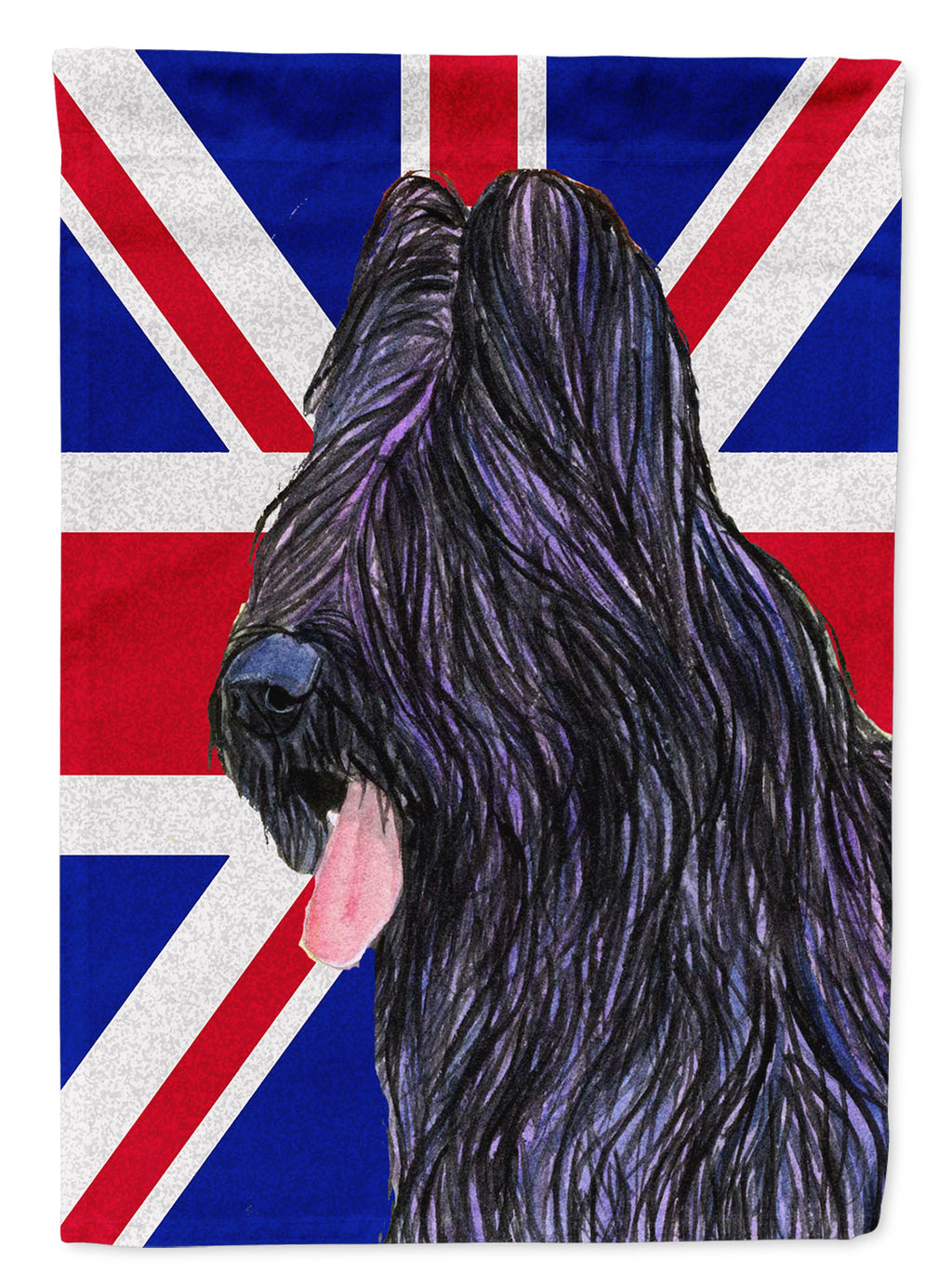 Briard with English Union Jack British Flag House Flag 28x40 Porch Sleeve Pole Decorative Outside Yard Banner Artwork Wall Hanging, Polyester