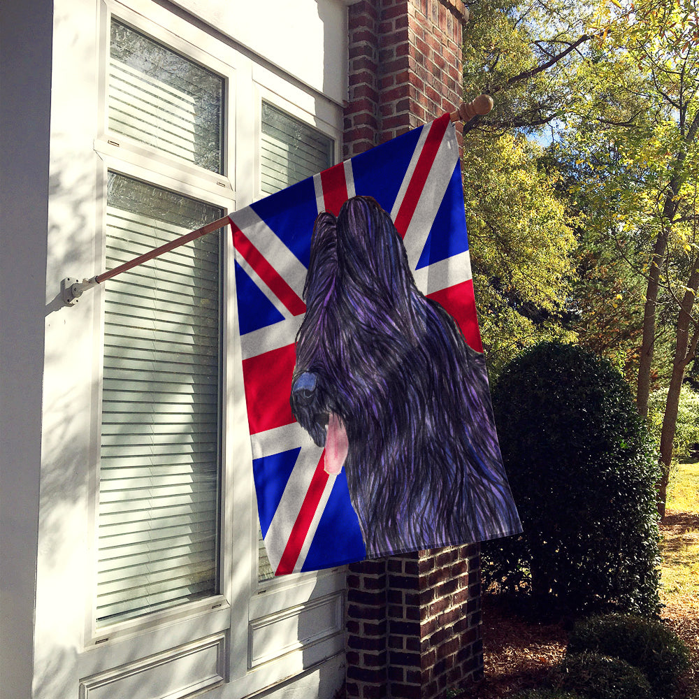 Briard with English Union Jack British Flag House Flag 28x40 Porch Sleeve Pole Decorative Outside Yard Banner Artwork Wall Hanging, Polyester
