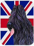 Briard with English Union Jack British Flag Cutting Board Tempered Glass Kitchen Cutting Surface, Heat Resistant Chopping, Non-Slip Feet, Food Prep & Serving