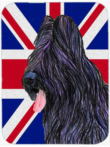 Briard with English Union Jack British Flag Cutting Board Tempered Glass Kitchen Cutting Surface, Heat Resistant Chopping, Non-Slip Feet, Food Prep & Serving