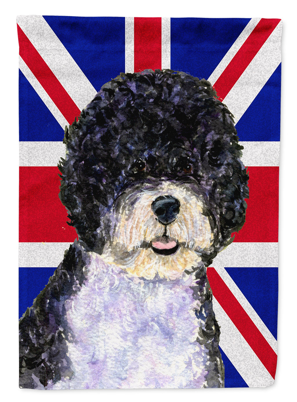 Portuguese Water Dog with English Union Jack British Flag House Flag 28x40 Porch Sleeve Pole Decorative Outside Yard Banner Artwork Wall Hanging, Polyester