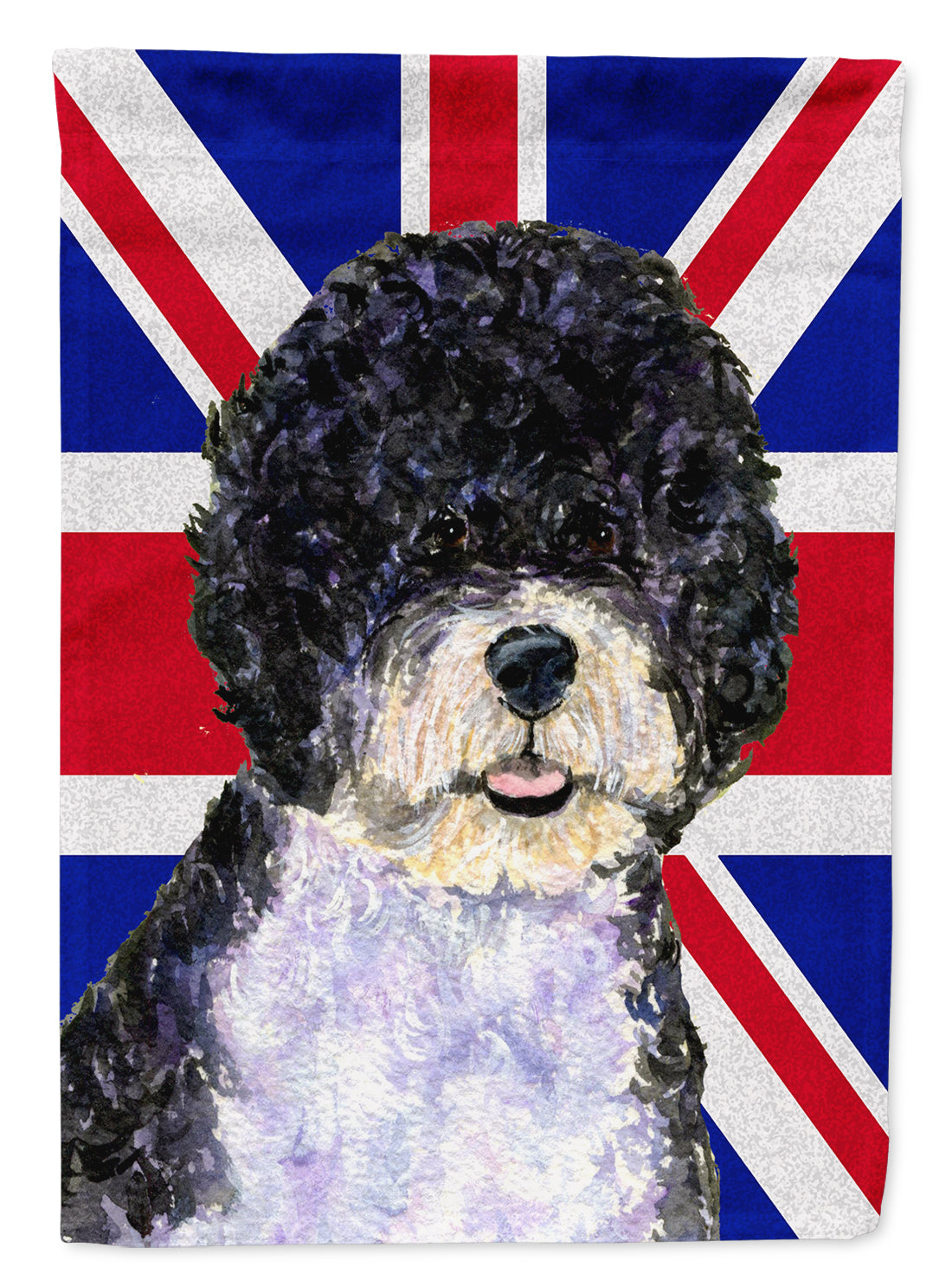Portuguese Water Dog with English Union Jack British Flag House Flag 28x40 Porch Sleeve Pole Decorative Outside Yard Banner Artwork Wall Hanging, Polyester