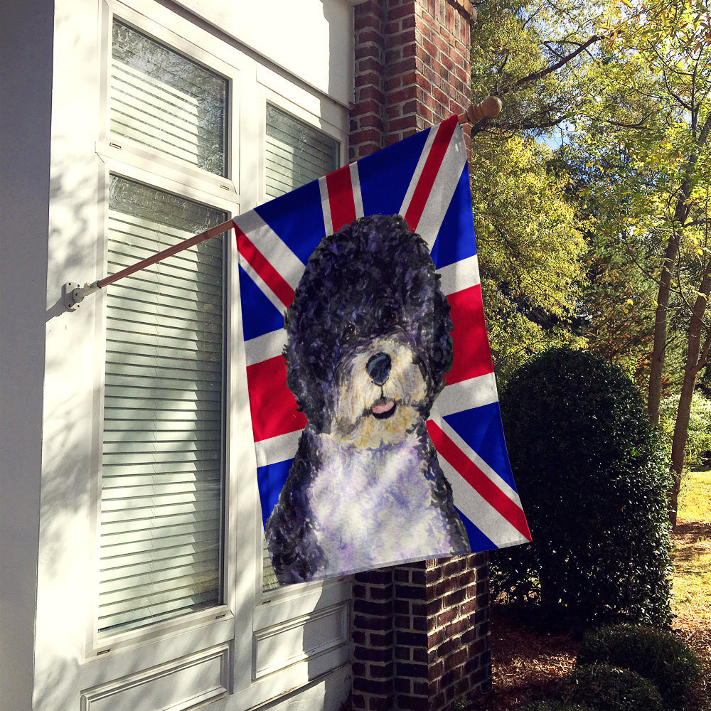 Portuguese Water Dog with English Union Jack British Flag House Flag 28x40 Porch Sleeve Pole Decorative Outside Yard Banner Artwork Wall Hanging, Polyester