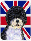 Portuguese Water Dog with English Union Jack British Flag Cutting Board Tempered Glass Kitchen Cutting Surface, Heat Resistant Chopping, Non-Slip Feet, Food Prep & Serving