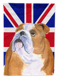 English Bulldog with English Union Jack British Flag House Flag 28x40 Porch Sleeve Pole Decorative Outside Yard Banner Artwork Wall Hanging, Polyester