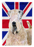 Wheaten Terrier Soft Coated with English Union Jack British Flag House Flag 28x40 Porch Sleeve Pole Decorative Outside Yard Banner Artwork Wall Hanging, Polyester