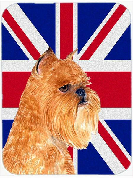 Brussels Griffon with English Union Jack British Flag Cutting Board Tempered Glass Kitchen Cutting Surface, Heat Resistant Chopping, Non-Slip Feet, Food Prep & Serving