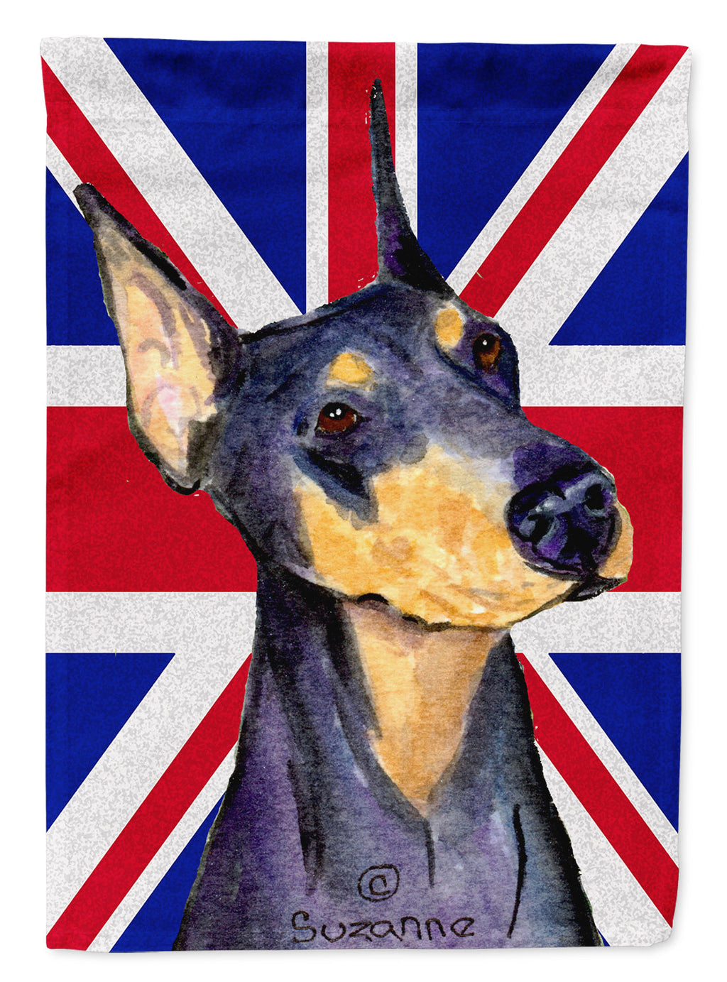 Doberman with English Union Jack British Flag House Flag 28x40 Porch Sleeve Pole Decorative Outside Yard Banner Artwork Wall Hanging, Polyester