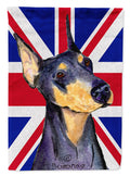 Doberman with English Union Jack British Flag House Flag 28x40 Porch Sleeve Pole Decorative Outside Yard Banner Artwork Wall Hanging, Polyester