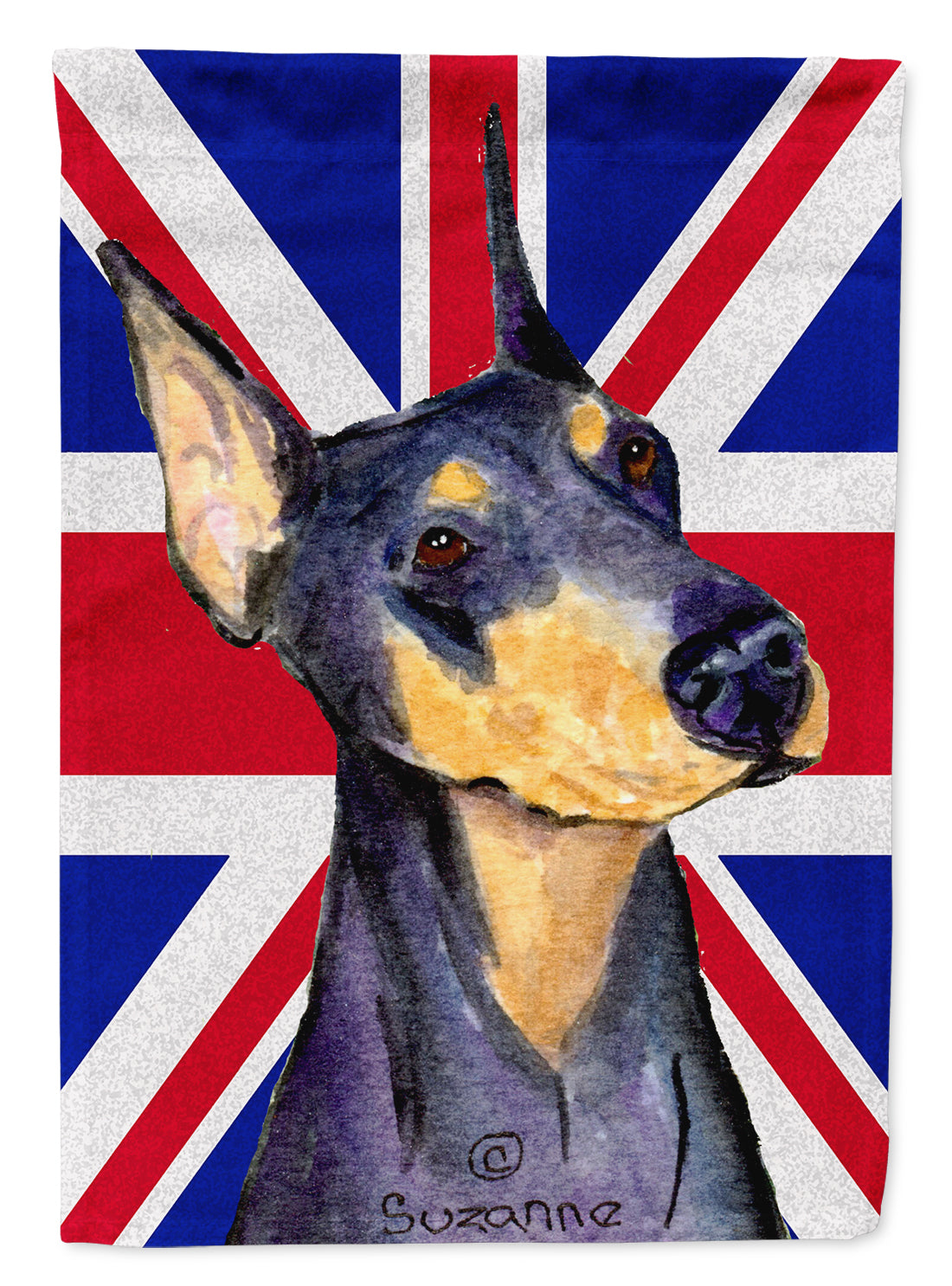 Doberman with English Union Jack British Flag House Flag 28x40 Porch Sleeve Pole Decorative Outside Yard Banner Artwork Wall Hanging, Polyester