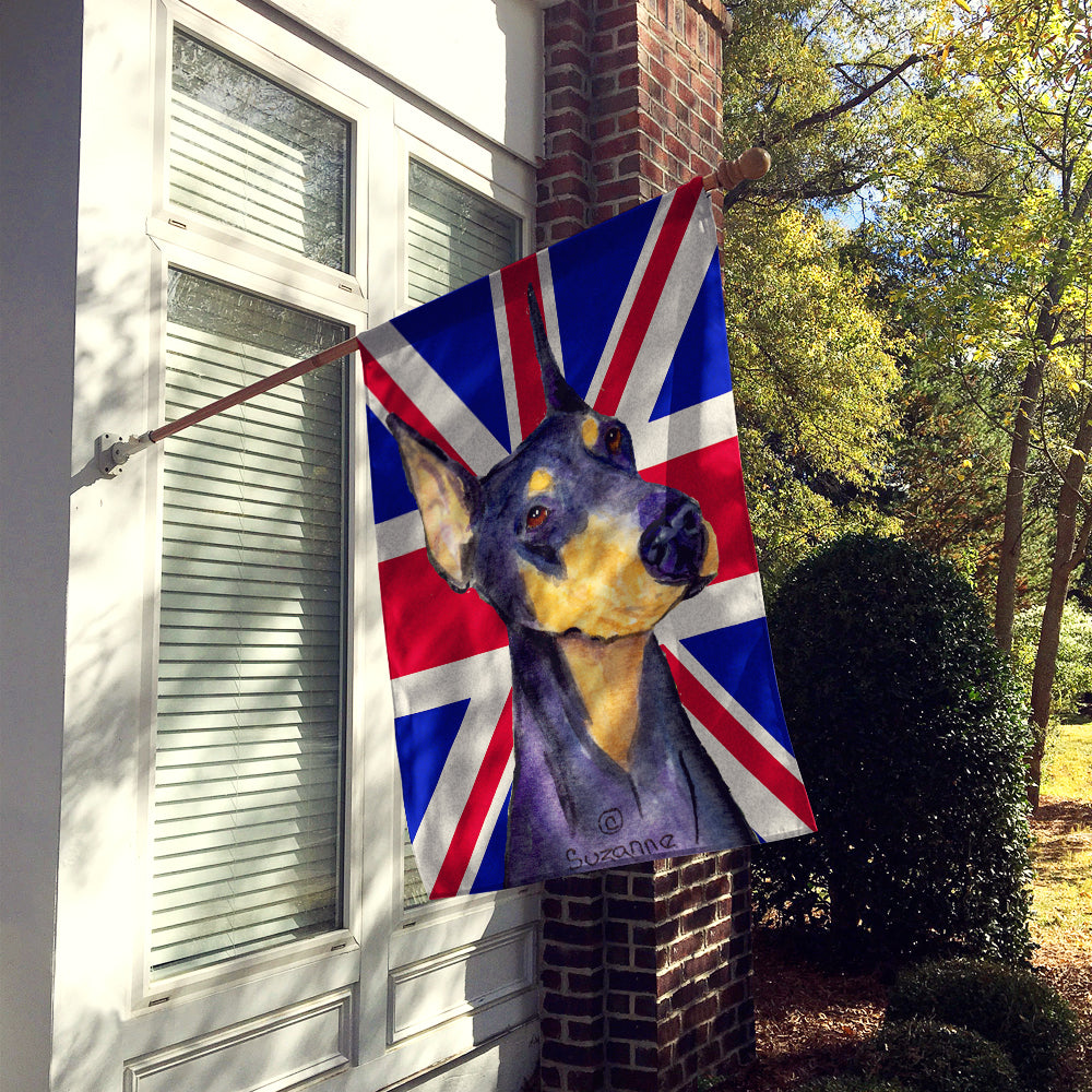 Doberman with English Union Jack British Flag House Flag 28x40 Porch Sleeve Pole Decorative Outside Yard Banner Artwork Wall Hanging, Polyester