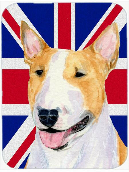 Bull Terrier with English Union Jack British Flag Cutting Board Tempered Glass Kitchen Cutting Surface, Heat Resistant Chopping, Non-Slip Feet, Food Prep & Serving