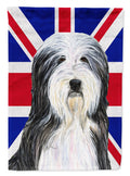 Bearded Collie with English Union Jack British Flag House Flag 28x40 Porch Sleeve Pole Decorative Outside Yard Banner Artwork Wall Hanging, Polyester